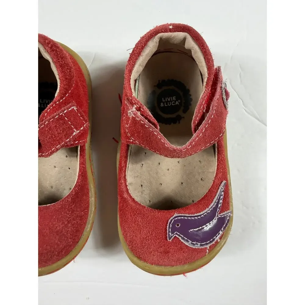 Livie & Luca Pio Pio Red Suede Bird Mary Jane Shoes Toddler Size 4